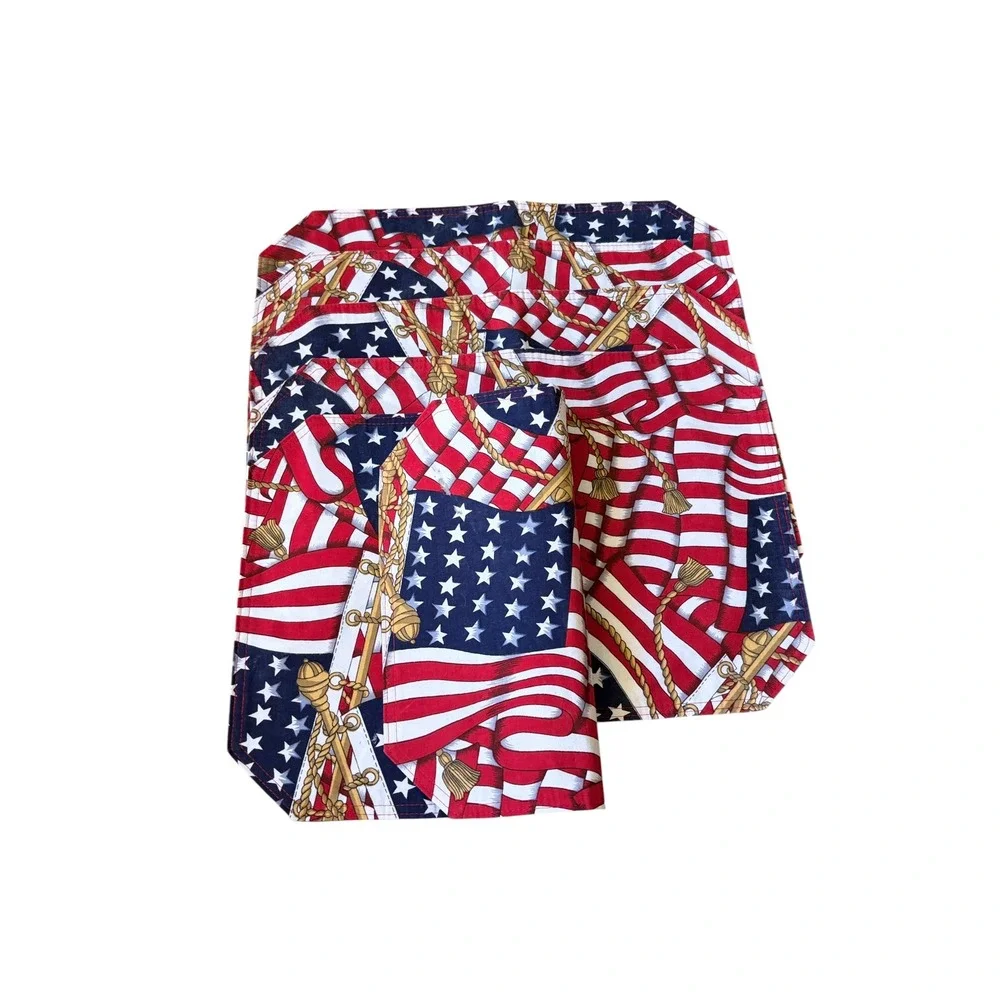 Set of 5 Patriotic American Flag Placemats Red White Blue Americana Decor 17x12